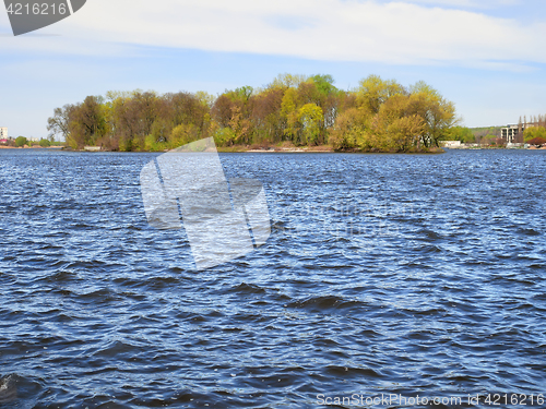 Image of Waves on lake in fine spring weather
