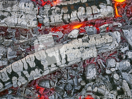 Image of Firewood with red-hot smoldering charcoal