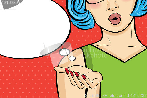 Image of Pop art woman . Comic woman with speech bubble. Pin up girl.
