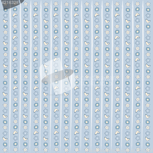 Image of blue background texture with hearts and flowers