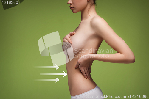 Image of Women belly with the drawing arrows