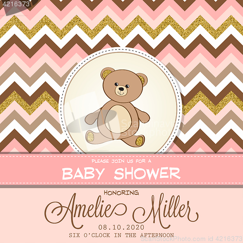 Image of Beautiful baby shower card template with golden glittering detai