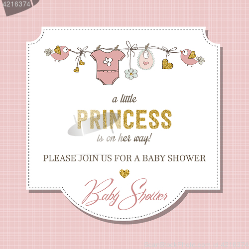 Image of Beautiful baby shower card template with golden glittering detai