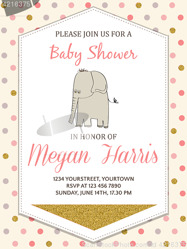 Image of Beautiful baby shower card template with golden glittering detai