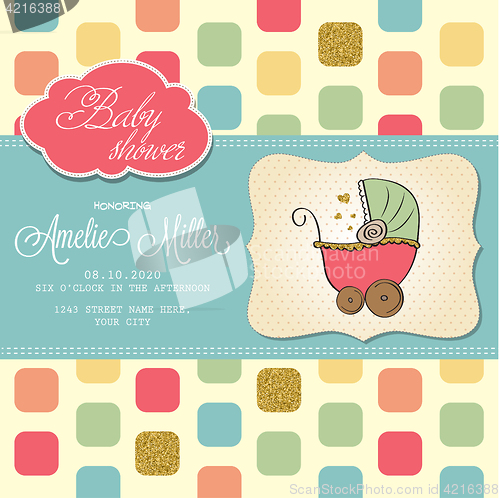 Image of Beautiful baby shower card template with golden glittering detai