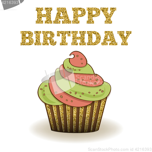 Image of Beautiful birthday card template with golden glittering details