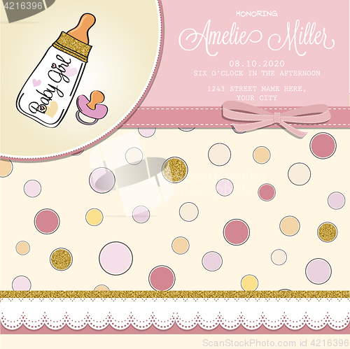 Image of Beautiful baby shower card template with golden glittering detai