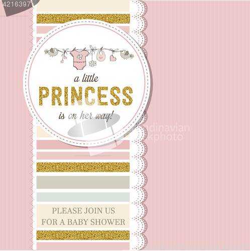 Image of Beautiful baby shower card template with golden glittering detai