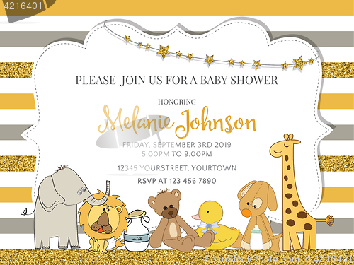 Image of Lovely baby shower card template with golden glittering details