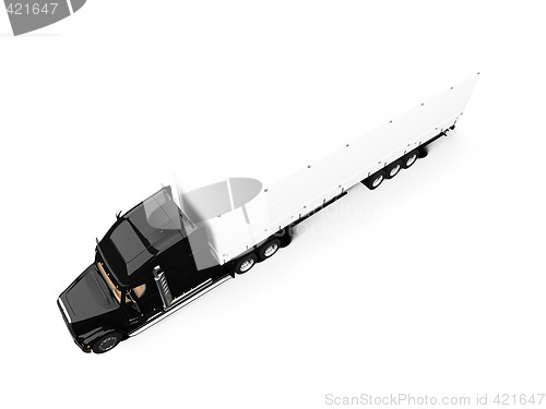 Image of Black semi truck on white background