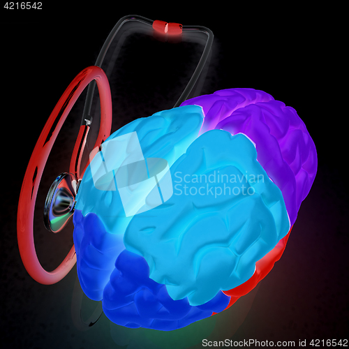 Image of stethoscope and brain. 3d illustration