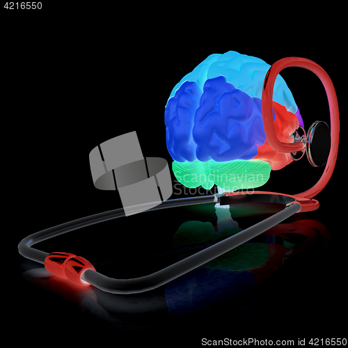 Image of stethoscope and brain. 3d illustration