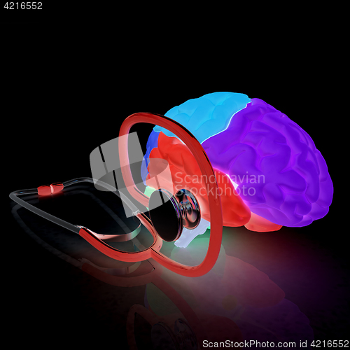 Image of stethoscope and brain. 3d illustration
