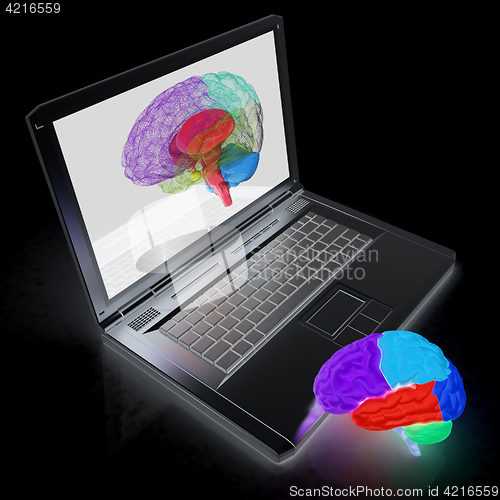 Image of creative three-dimensional model of real human brain and scan on