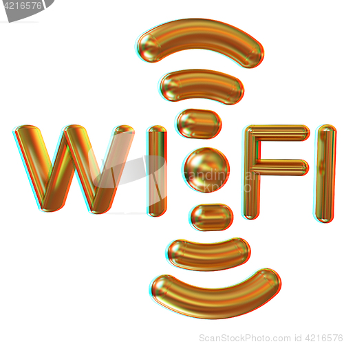 Image of Gold wifi icon for new year holidays. 3d illustration. Anaglyph.