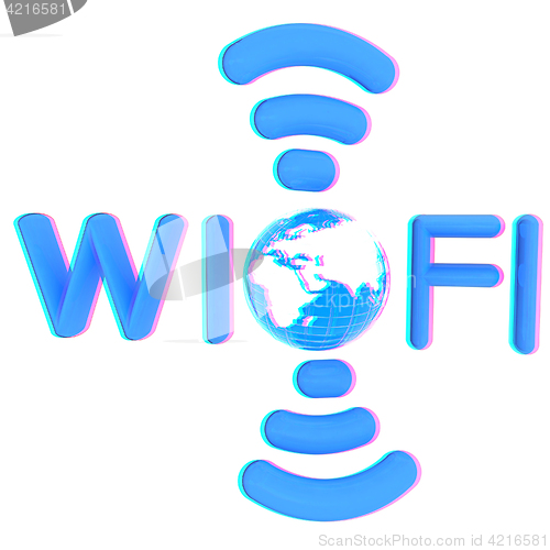 Image of wifi earth icon. 3d illustration. Anaglyph. View with red/cyan g