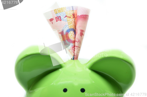 Image of Green piggy bank with China currency