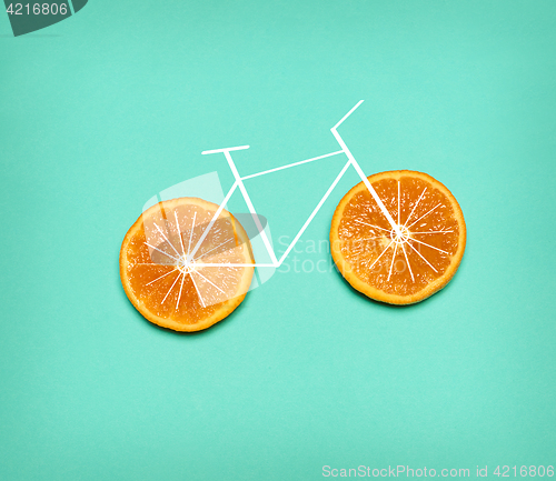 Image of Healthy lifestyle concept - bike with orange wheel