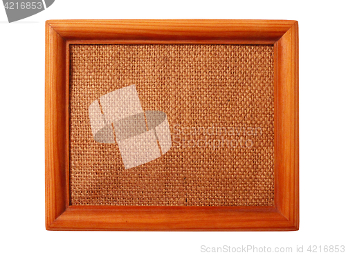 Image of wooden frame with sacking isolated on the white