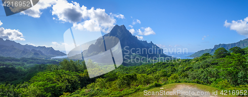 Image of Aerial view of Opunohu, Cook’s Bay and lagoon in Moorea Island