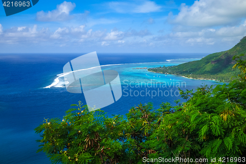 Image of Aerial view of Opunohu Bay and lagoon in Moorea Island