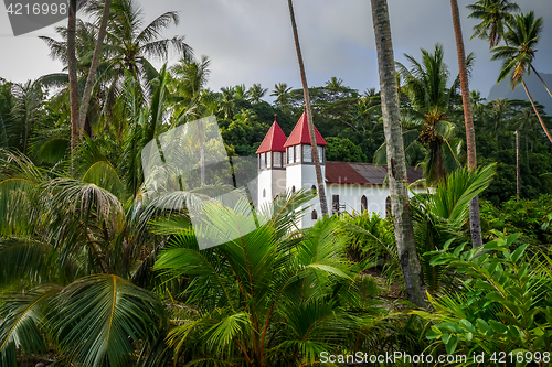 Image of Haapiti church in Moorea island jungle, landscape