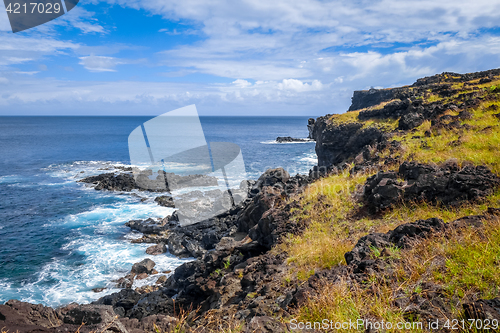 Image of Easter island cliffs and pacific ocean landscape