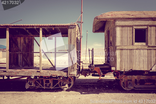 Image of Old train station in Bolivia desert