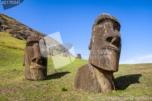 Image of Moais statues on Rano Raraku volcano, easter island