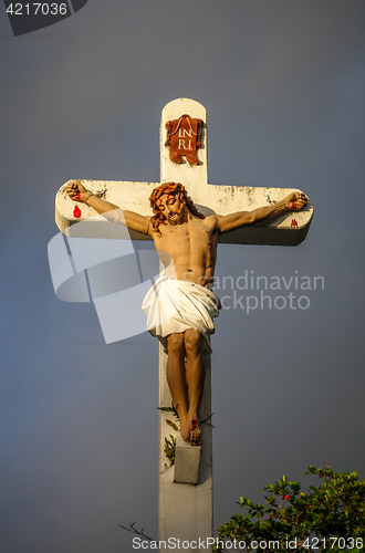 Image of Statue of Jesus Christ on the cross near Haapiti church in Moore