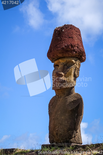 Image of Moais statues site ahu Nao Nao on anakena beach, easter island