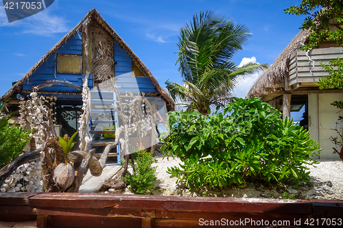 Image of Traditional tropical hut the beach in Moorea Island