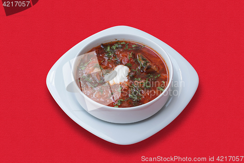 Image of National dish borsch. Closeup