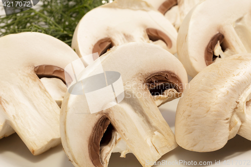 Image of Sliced Champignon mushrooms on a plate