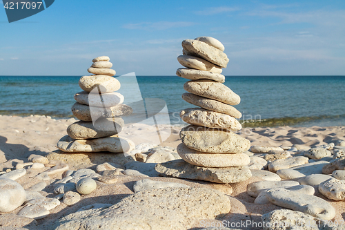 Image of stone piles on the beach