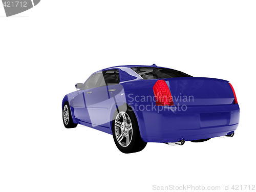 Image of isolated blue car back view 01