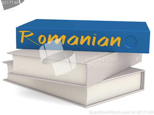 Image of Hard cover blue books with Romanian word