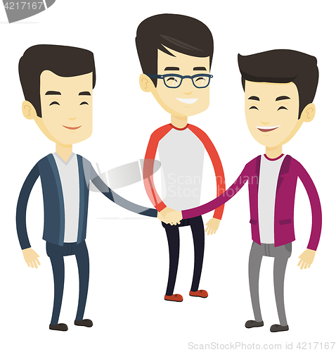 Image of Group of business men joining hands.