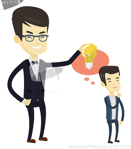 Image of Business man giving idea bulb to his partner.
