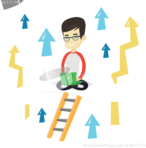 Image of Business man sitting on cloud with laptop.