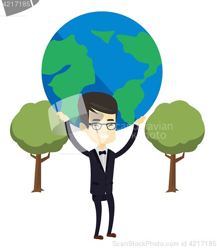 Image of Business man holding globe vector illustration.