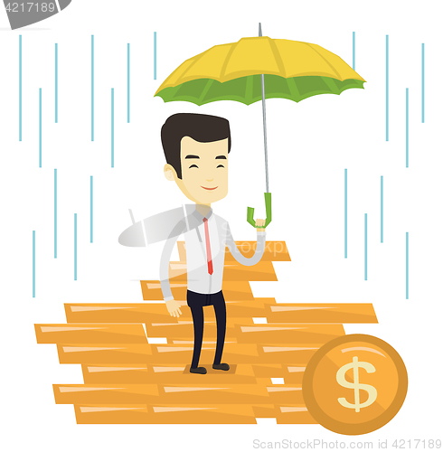 Image of Business man insurance agent with umbrella.