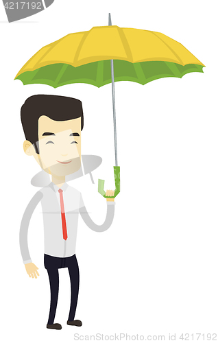 Image of Business man insurance agent with umbrella.