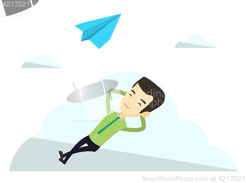 Image of Business man lying on cloud vector illustration.