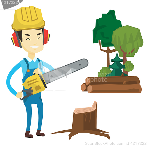 Image of Lumberjack with chainsaw vector illustration.