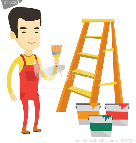 Image of Painter with paint brush vector illustration.