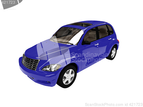 Image of isolated blue american car front view