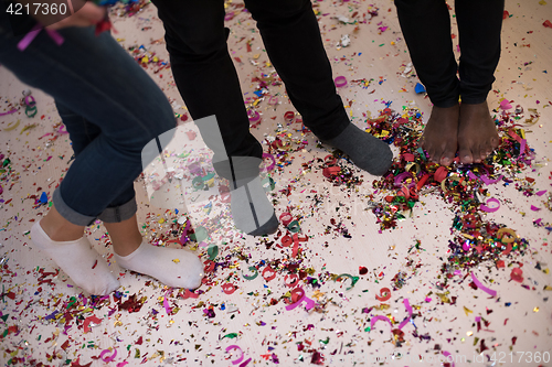 Image of confetti party multiethnic group of people