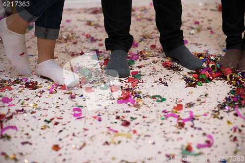 Image of confetti party multiethnic group of people