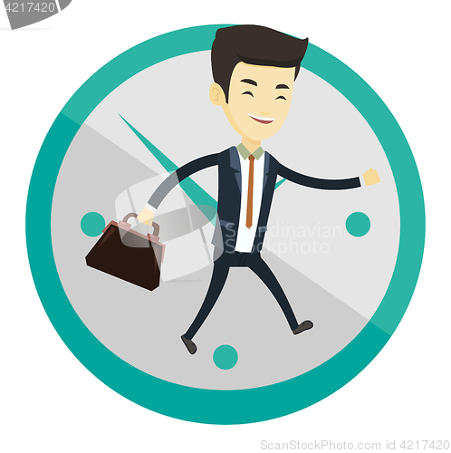 Image of Business man running on clock background.